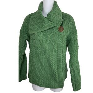 Green Cable Knit Shawl Collar Irish Sweater Cardigan